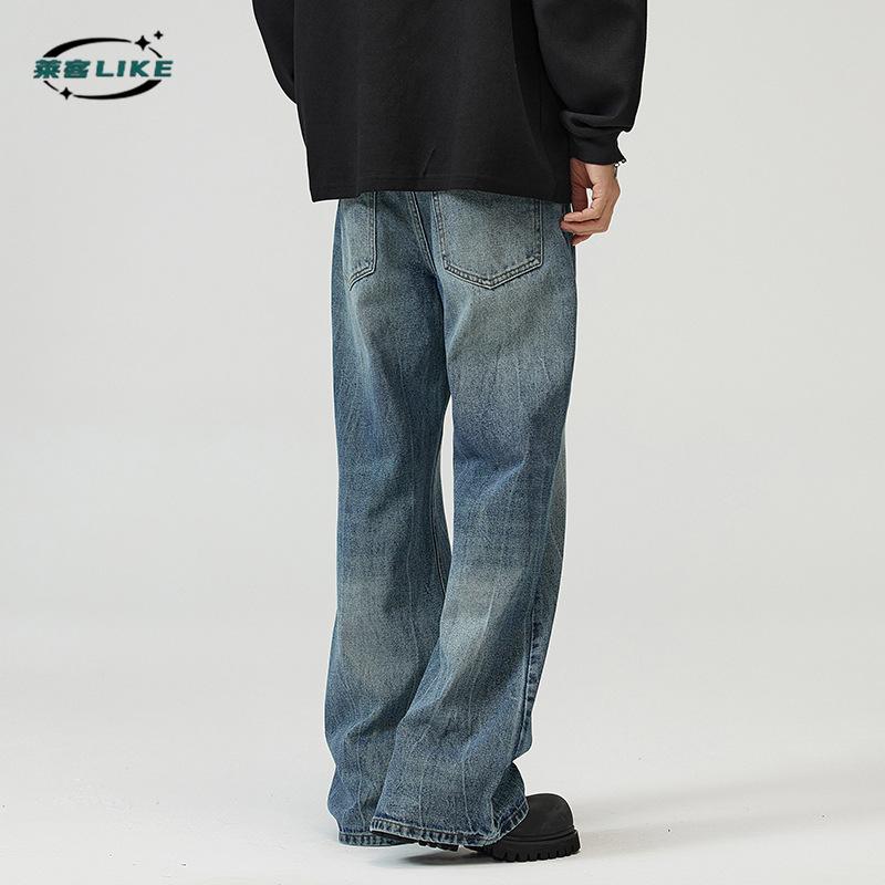 Мужская одежда Four Seasons | High Street Vibe с узором Lightning Burst в стиле ретро, синие брюки, весна и осень, новый стиль, тонкие джинсы Micro Pull Show