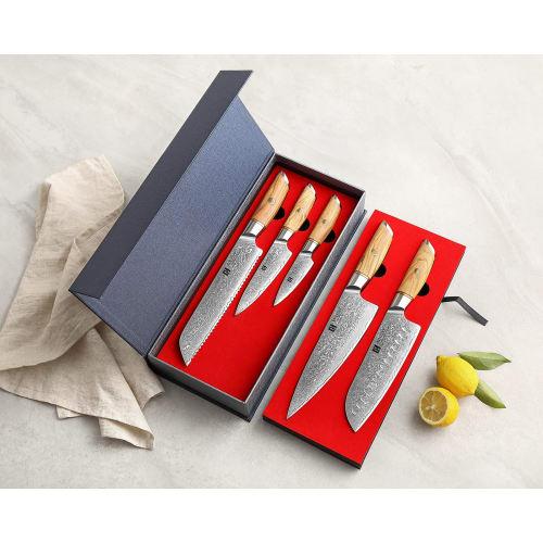 Набор шеф-ножей XINZUO из 73-слойной дамасской стали, 5 предметов, кованый вручную, острый кухонный набор ножей с сердцевиной из порошковой стали, шеф-повар, сантоку, хлебный, универсальный, для чистки овощей