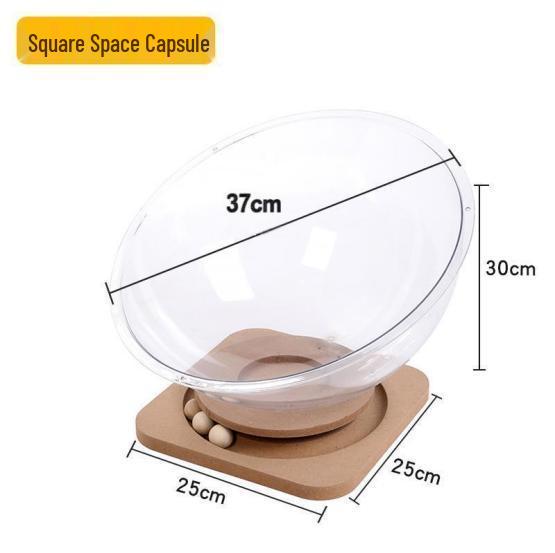 Solid Wood Space Capsule Cat Bed with Turntable Toy and Mint Teaser – All-Season Integrated Play and Sleep