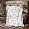 Floral Brain Cosmic Art Theme Throw Blanket Custom Name Text Personalized Blanket Soft Cozy Blanket for Home Sofa Bed