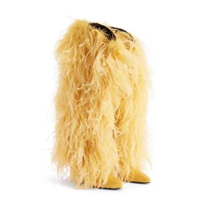 Мода Мода Конфетные Цвета Плюшевые Сапоги до Колена Сексуальные Оранжевые Фиолетовые Зимние Сапоги с Острым Носком и Высоким Каблуком 35-43 Обувь Женская Модель для Журнала