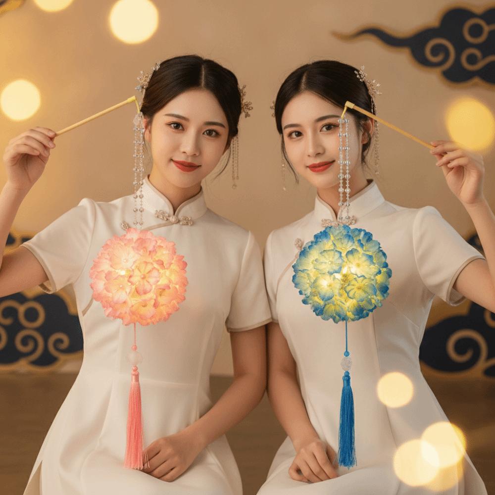 Handmade Hydrangea Lantern Glowing Handheld Light Chinese Lantern Flower Ball Lamp Family Activity