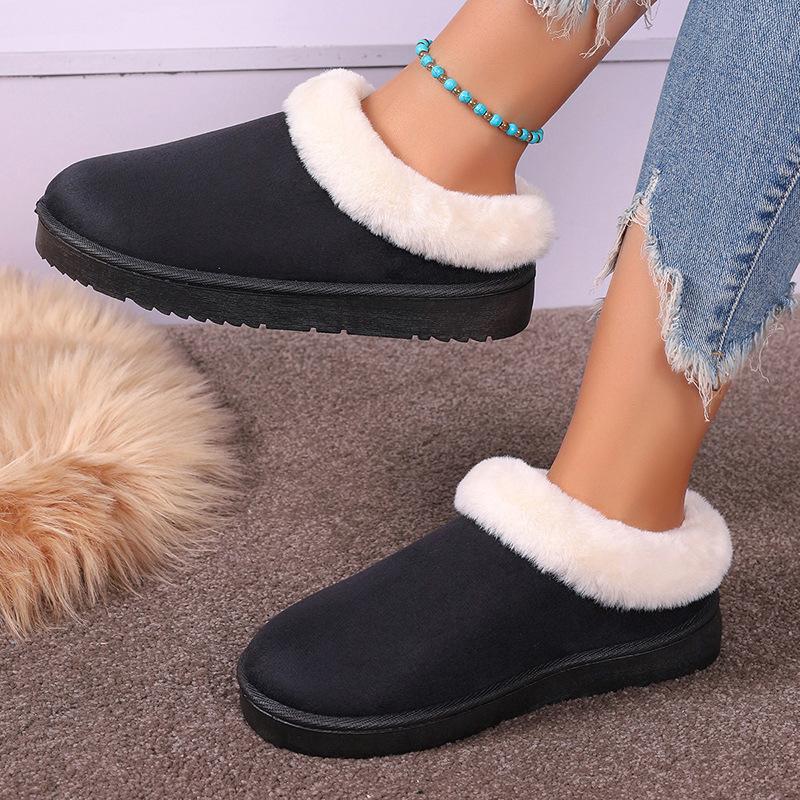 Женские зимние ботинки большого размера с круглым носком и толстой подошвой, повседневные короткие ботинки из толстого бархата, теплые, с ленивым носком, хлопковые туфли, однотонные, 36-42