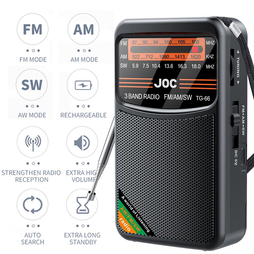 New Pocket Radio FM AM SW Radio Built-in Speaker Pointer Pocket Radio Type-C Rechargeable with HD Display Screen for Elder Radio