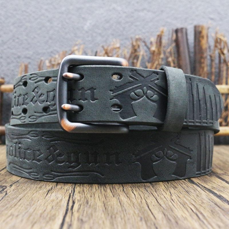 Retro woven carved Crazy Horse leather belt, men's old first-layer cowhide belt