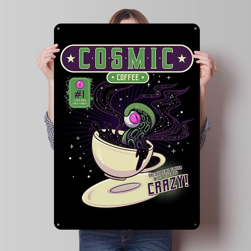 Cosmic Coffee Tinplate Posters Customizable Wall Art Retro Vintage Metal Signs for Home Room Garage Decoration Gaming Desk Decor