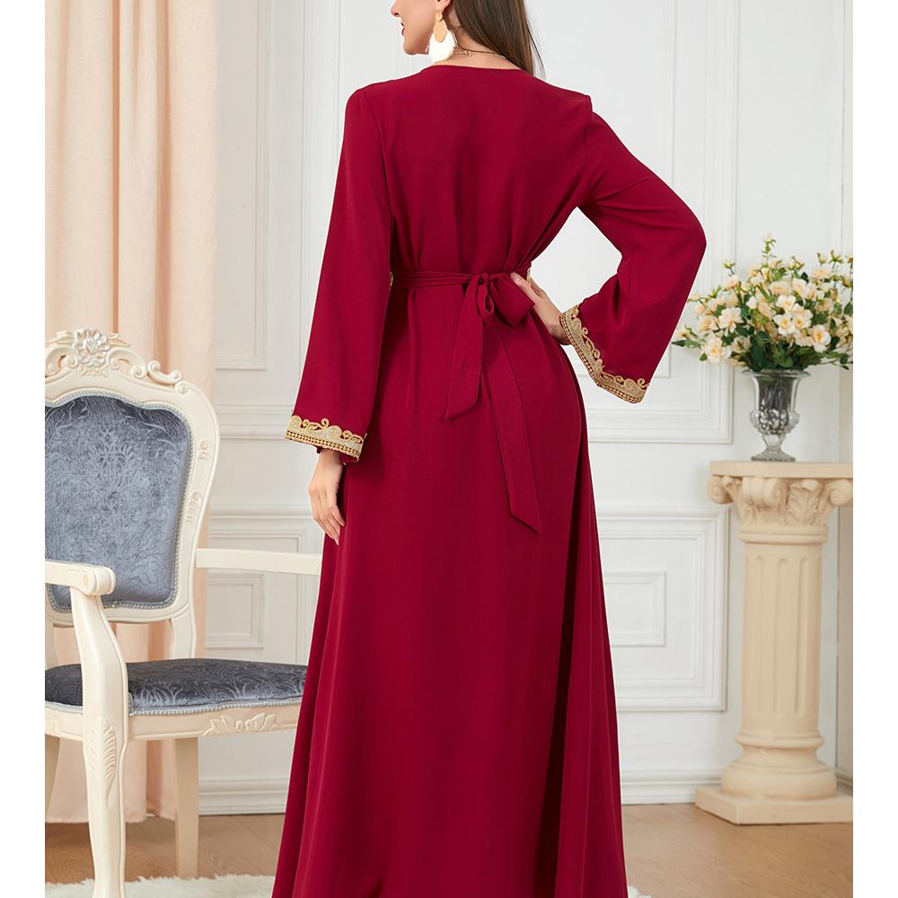 Халат Платье Женщины Вышитый Халат Дубай Турция Исламский Халат Халат Мусуман Расклешенное Платье