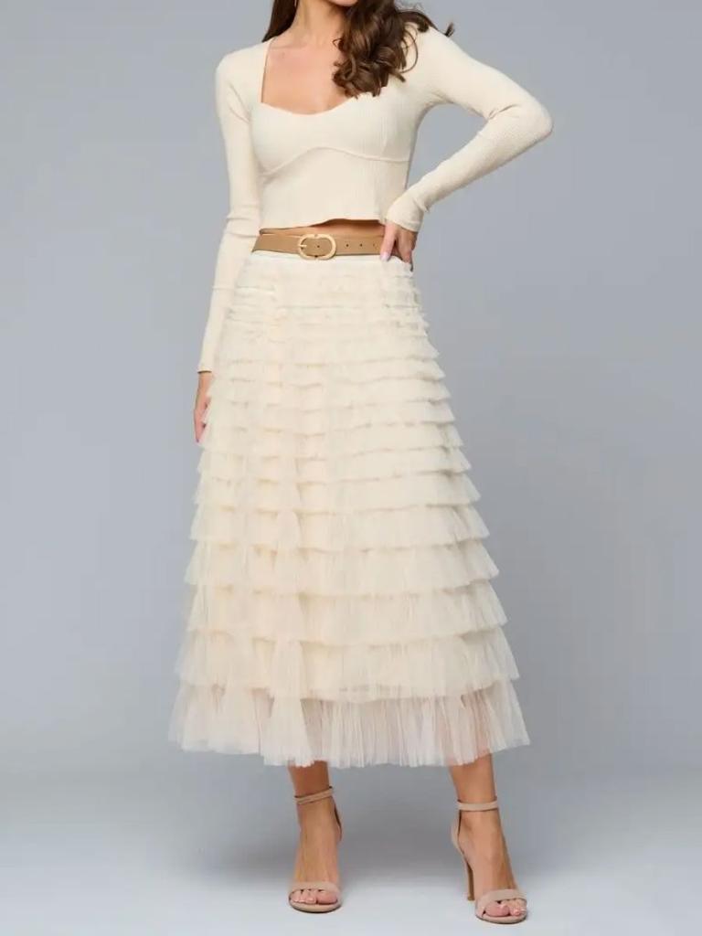 Эластичная талия Сетчатые длинные юбки для женщин Элегантные винтажные с высокой талией Пышная юбка из тюля Юбка-торт Женская одежда