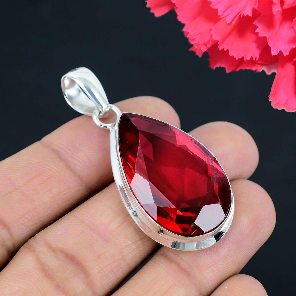 Подвеска из драгоценного камня с гранатом, твердая подвеска из стерлингового серебра 925 пробы, ювелирный подарок для унисекс