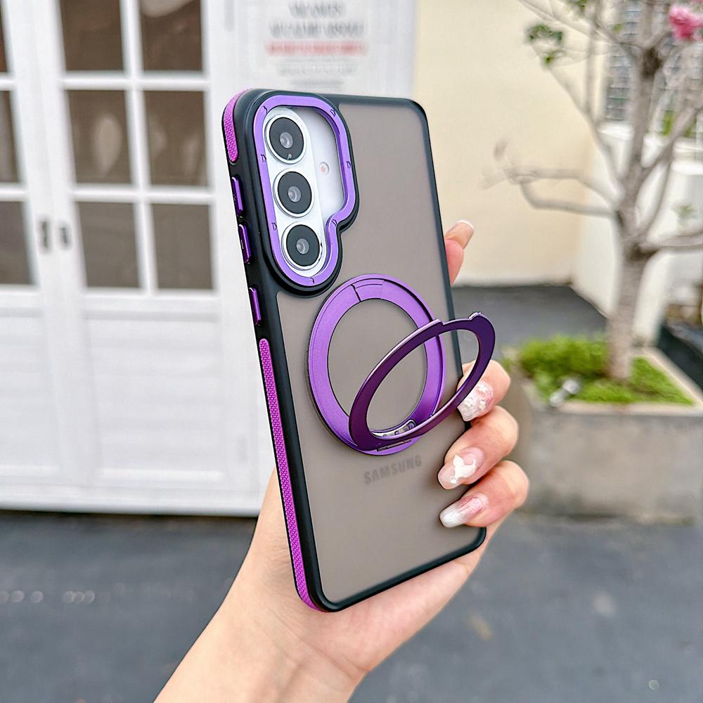 KEYSION Matte Translucent Magnetic Phone Case for Samsung Galaxy S25 S26 Ultra 5G S26+ 360° Rotating Ring Stand Shockproof Cover