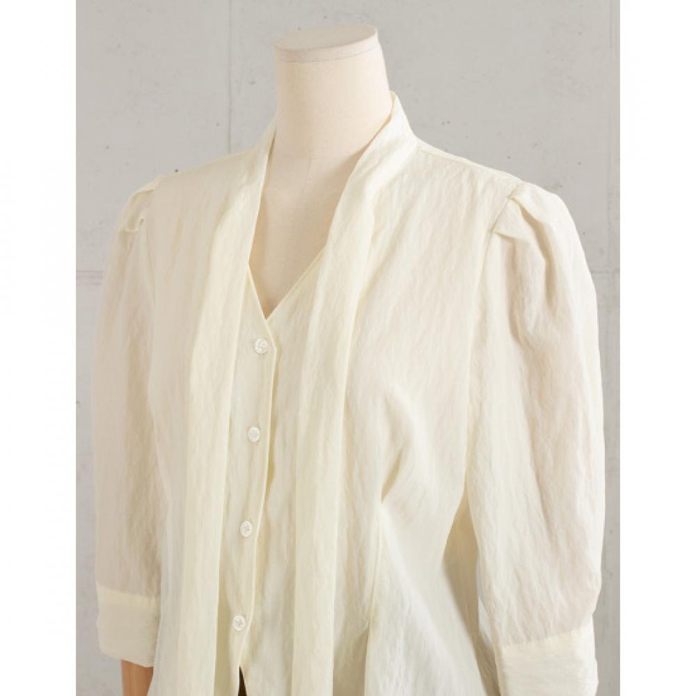 Win Peplum Pleats Tie Neck Blouse