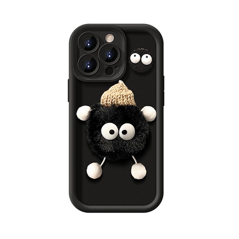 Плюшевый брелок в виде угольного шарика, подходит для чехла для мобильного телефона Apple 13pro 15/16, креативный силиконовый 14, осень-зима XR, противоударный