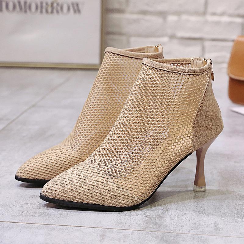 Женские модные туфли на высоком каблуке в сетку с отверстиями