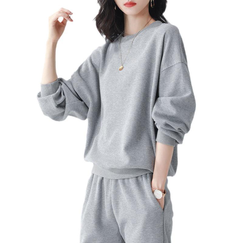 Women's Waffle Knit Tracksuit: Spring/Autumn 2025 Long Sleeve Casual Running Set