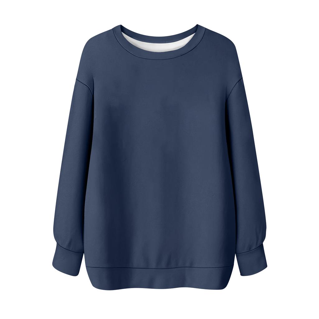 Женская однотонная футболка с круглым вырезом и длинными рукавами, свитшот