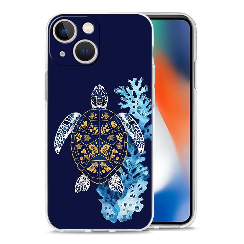 Чехол для телефона iPhone 17 Чехлы iPhone Air 16 15 12 13 14 Pro Max 7 8 Plus 16Pro iPhone11 Прозрачный чехол Крутая Морская Черепаха