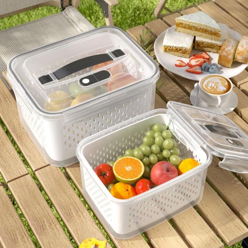 Контейнеры для продуктов с крышкой и дренажной корзиной, набор из 3 шт., легкие для переноски, для мытых фруктов, овощей, для использования от раковины до полки, на каждый день