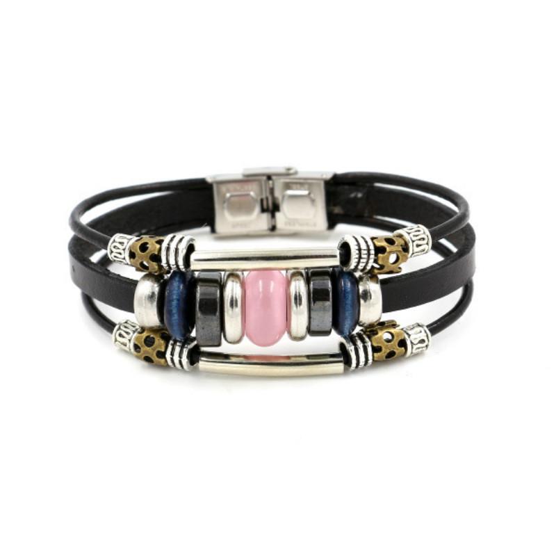 Многослойный кожаный мужской браслет