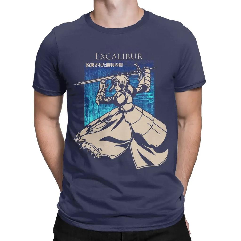 Сэйбер из серии Fate (Артурия Пендрагон) Футболка Excalibur, Унисекс, Уличная одежда для фанатов аниме, 100% хлопок, Повседневная футболка с коротким рукавом