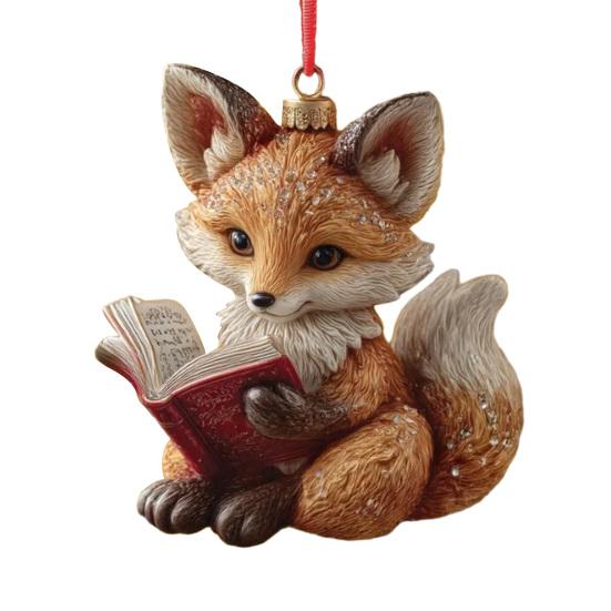 Cute Forest Fox/Raccoon Reading Ornament 2D Flat Acrylic Christmas Ornaments Woodland