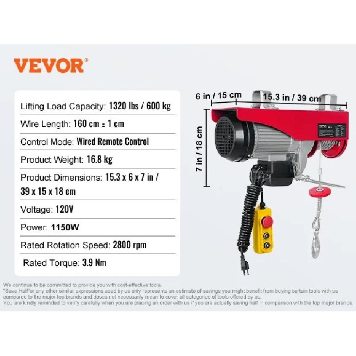 SucceBuy 200-800kg Electric Hoist with Wired/Wireless Remote Control Lifting Crane Cable Hoist Winch for Boat Garage Elevator