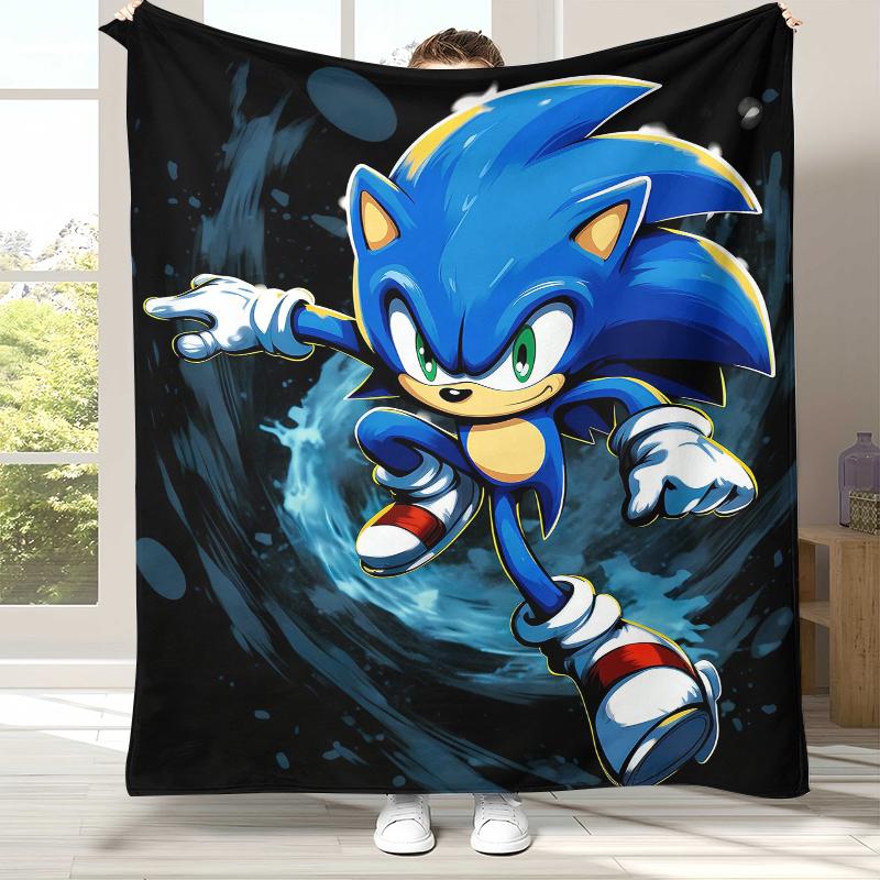 Ретро Мультяшное Игровое Фланелевое Одеяло S-Sonic, Ультра Мягкое Теплое Плюшевое Покрывало для Дома, Спальни, Кровати, Дивана, Походного Пикника, Подарок