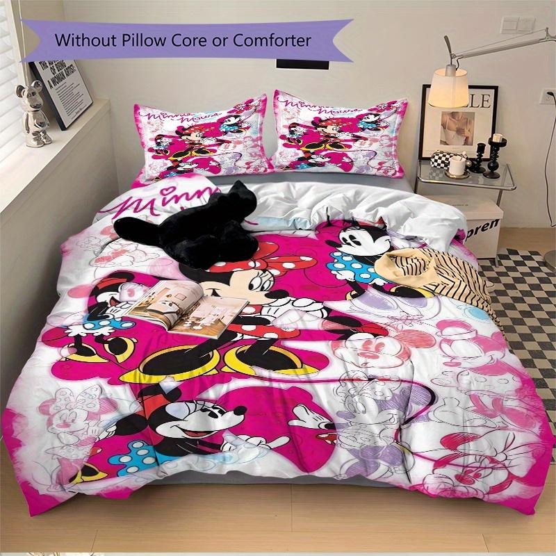 3pcs Pink Minnie Mouse Quilt Cover Set - Soft and Cozy Bedroom, Guest Room and Dorm Decorative Bedding 3-Piece Set 1 Quilt Cover + 2 Pillow Shams