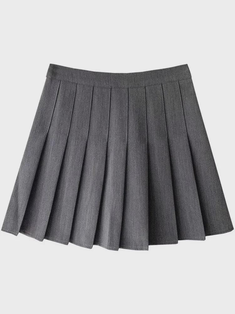 Серая плиссированная юбка с высокой талией - лето 2024 г., утягивающая юбка А-силуэта в корейском стиле для женщин