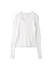 Miesloe Washable Sheer Rib Knit MWNT251002 White U-Neck Women's