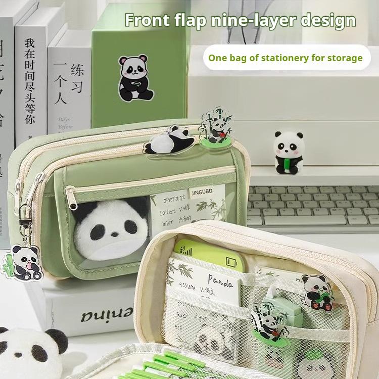 Пенал с пандой, большой вместимости, высокая эстетическая ценность, набор принадлежностей для студенток, сумка для канцелярских товаров для средней школы