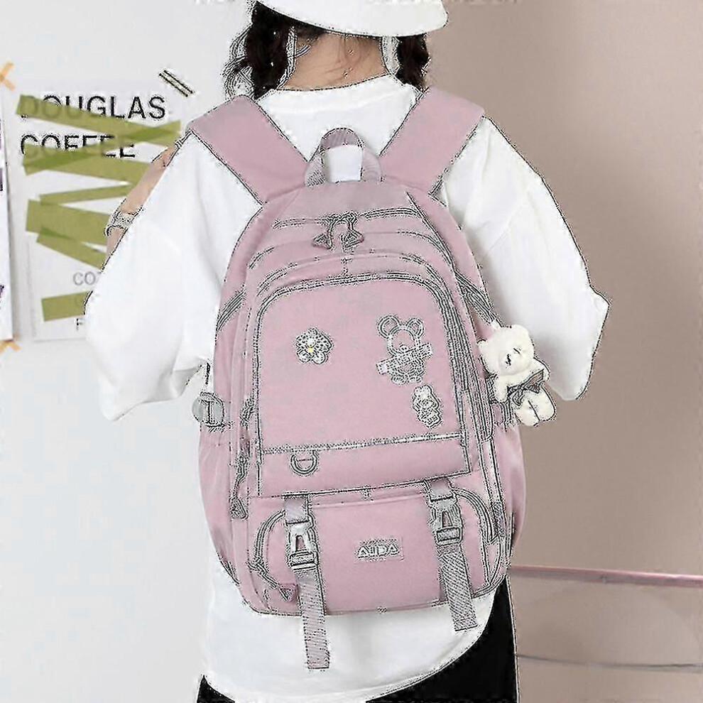 (Purple Pink) Middle School Student Schoolbag Girl Large Capacity Student Backpack Schoolbag Tw