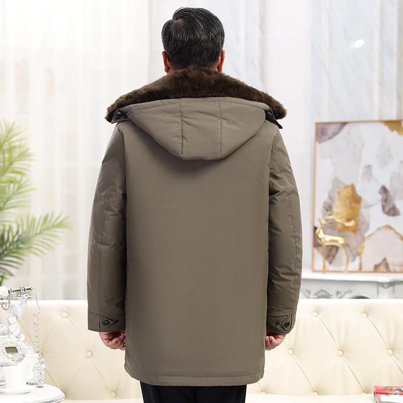 Mens Winter Mid-Long Down Jacket With Hood Warm Thick Puffer Coat Middle-Aged Senior Men Business Casual Style