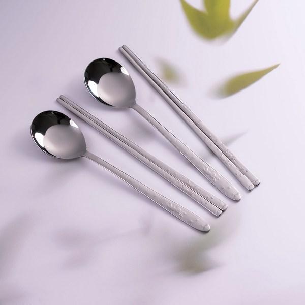 Raonnuri Children's Moon Rabbit All-Stainless Steel Cutlery Set, 2p Spoons + 2p Chopsticks, Korean Popular Tableware