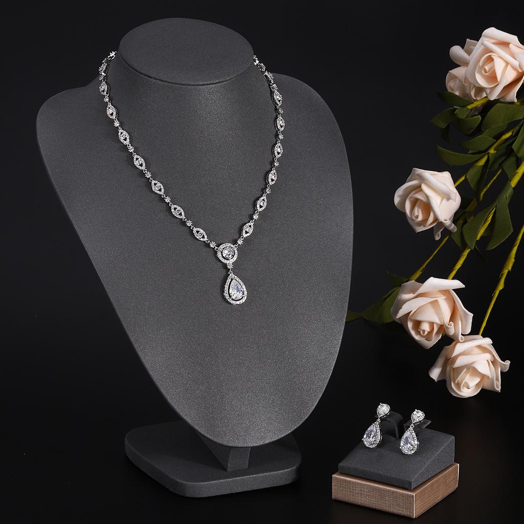 Ювелирные изделия в европейском и американском стиле, ожерелье с каплями воды из циркона, женственное свадебное платье, высококачественные свадебные украшения, комплект сережек-гвоздиков