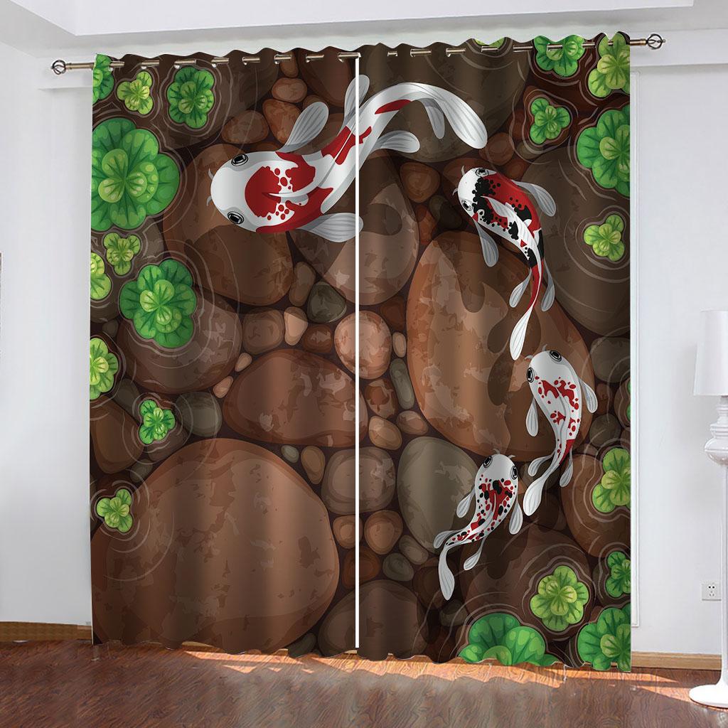 Винтажные шторы 3D растения листья лотоса цветы лотоса животные карп оконные шторы для гостиной спальни декор 2 шт.