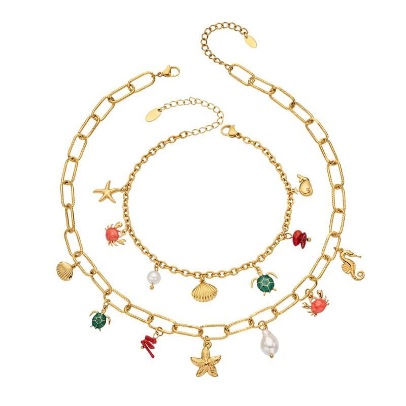 316L Stainless Steel Gold Plated Necklace Anklet Set Women Minimalist Chain Jewelry Layering Style Lightweight Luxury