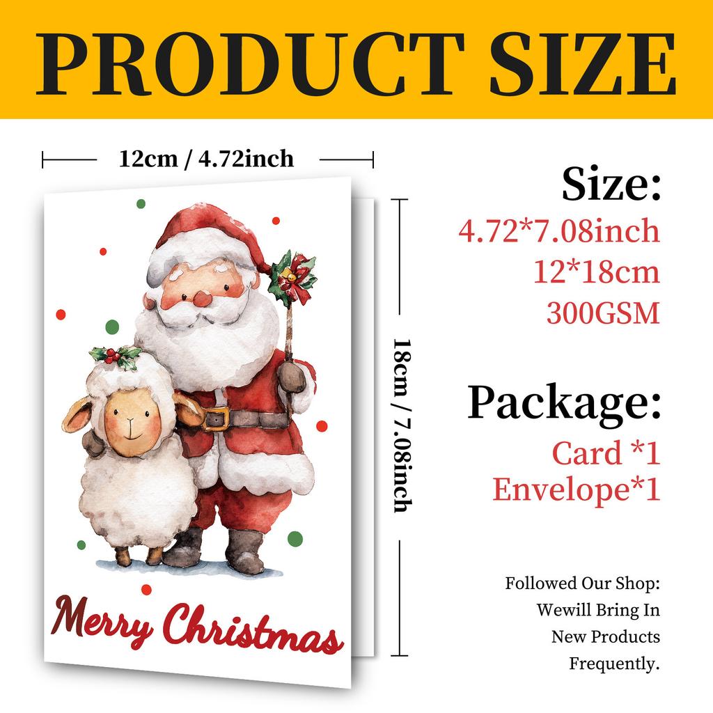 10PCS Cute Cartoon Christmas Greeting Cards Set with Envelopes, Large Size Xmas Cards for Holiday Wishes & Gifts