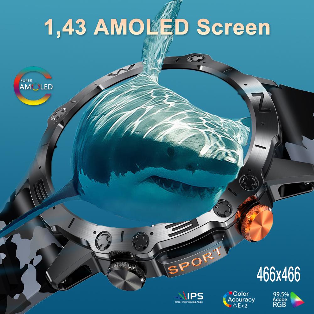 SACOSDING новые умные часы с Bluetooth для вызова, музыка, погода, 1,43 дюйма, пульс, кровяное давление, кислород, мультиспортивные умные часы