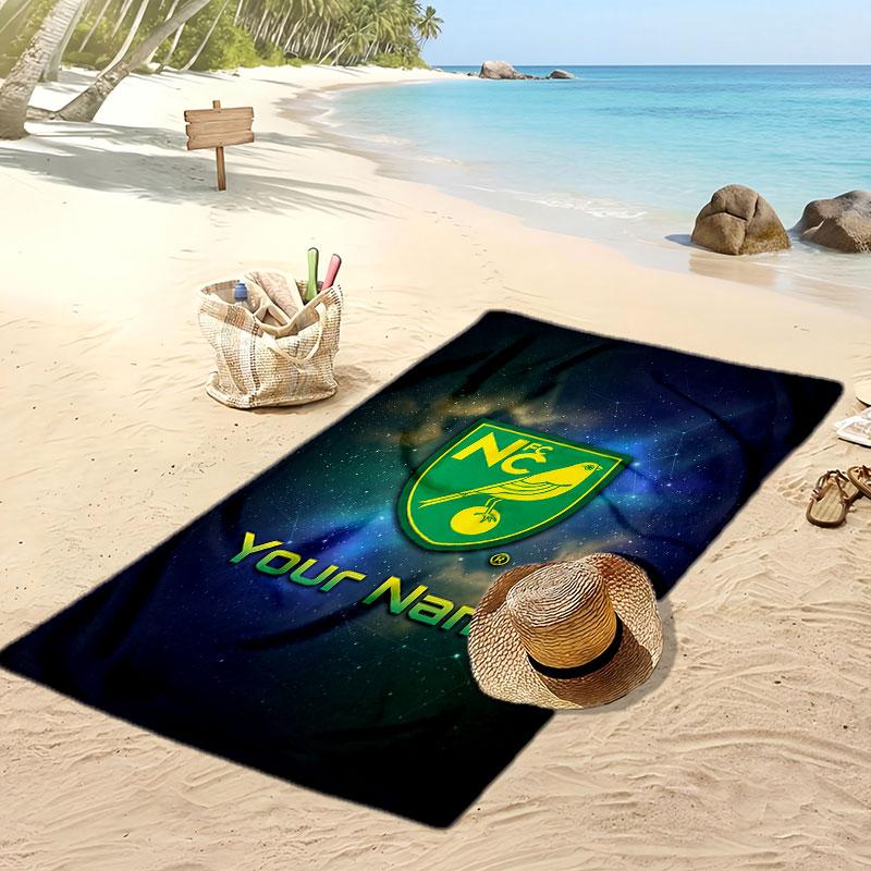 Norwich City Personalized Printed Beach Towel Soccer Logo Support Custom Name Text Absorbent Towel For Sport Travel Special Gift