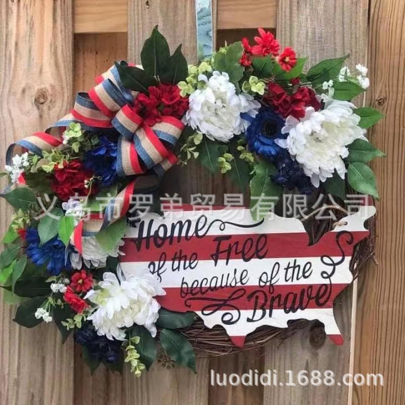 4th Of July Wreath Door Hanging Decoration With USA Flag Patriotic Party Home Outdoor Festive Display