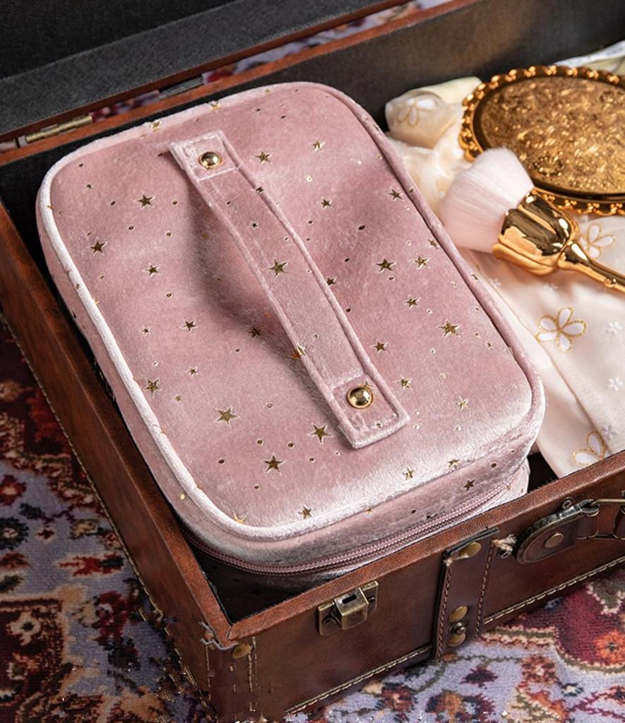 Tumecos Makeup Portable Velvet Clutch Starry Sky Cosmetic Large Stylish Makeup Pink 2 Pouch, Bag, Bag, Capacity, Bag,