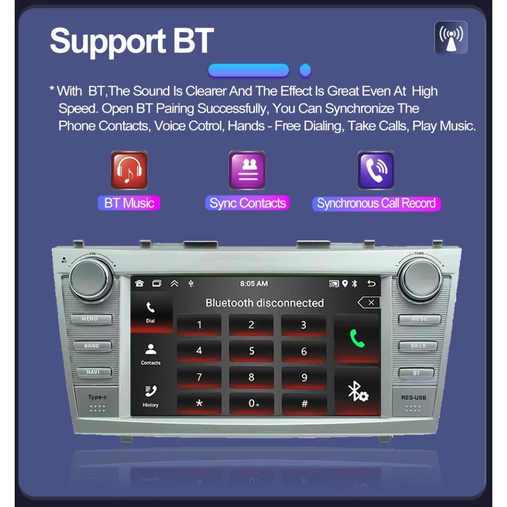 Автомобильное радио 2Din Android 8INCH для Toyota Camry XV40 2006-2011 Carplay мультимедийный плеер стерео автоаудио головное устройство навигация GPS 2+64 ГБ