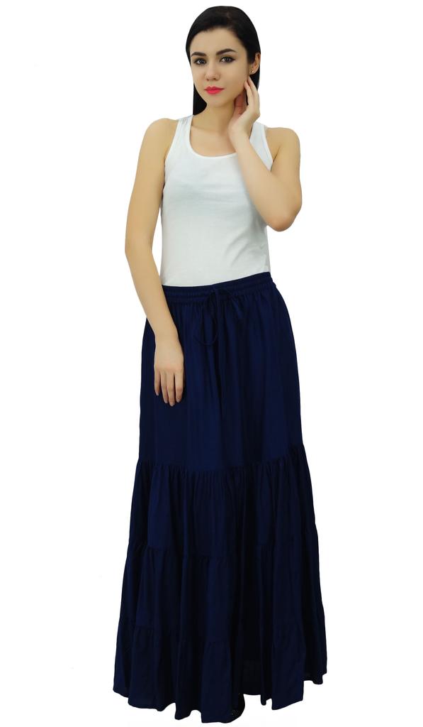 Bimba Длинная расклешенная юбка макси-ярус в стиле бохо с эластичной резинкой на талии из вискозы в стиле бохо