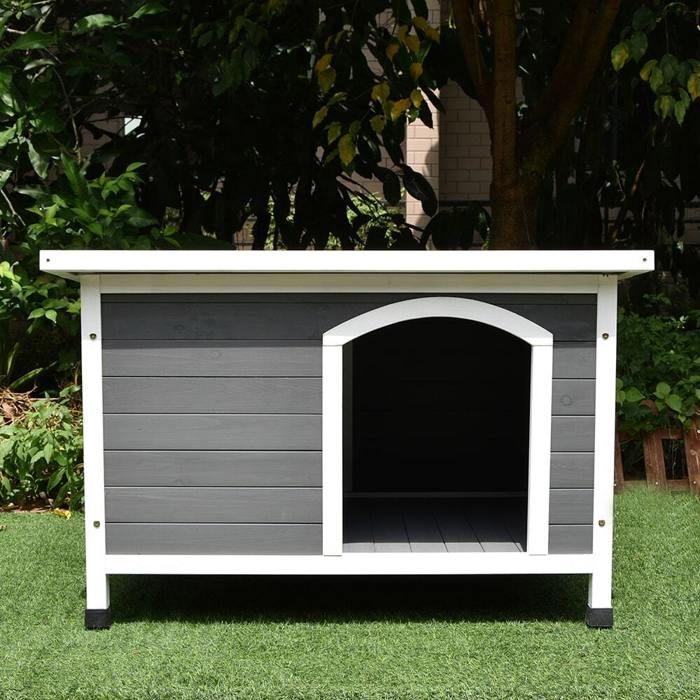 Dog Kennel with Flat Corrugated Roof, Grey and White, Size L