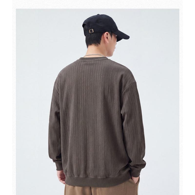 Men S Casual Loose Long Sleeve Round Neck Solid Color Sweatshirt