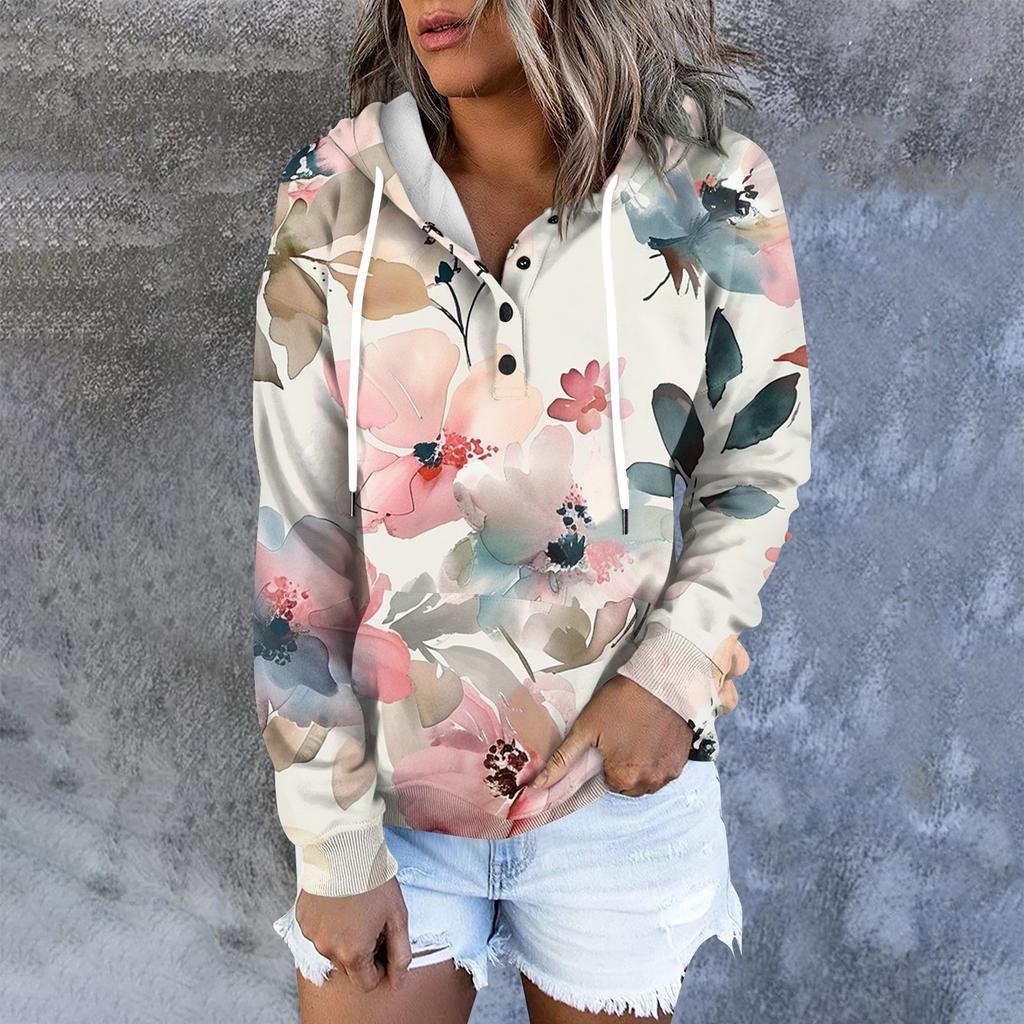 Women's Casual Fashion Long Sleeved Top Printed Round Neck Printed Hoodie