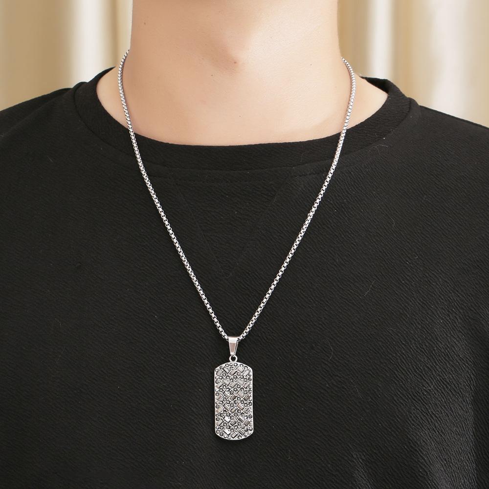 Черная iced out bling мужская подвеска-ожерелье с микро-паве из кубического циркония, ожерелье-ошейник в виде жетона, хип-хоп украшения, ожерелье с коробчатой цепью 19" 23"27"