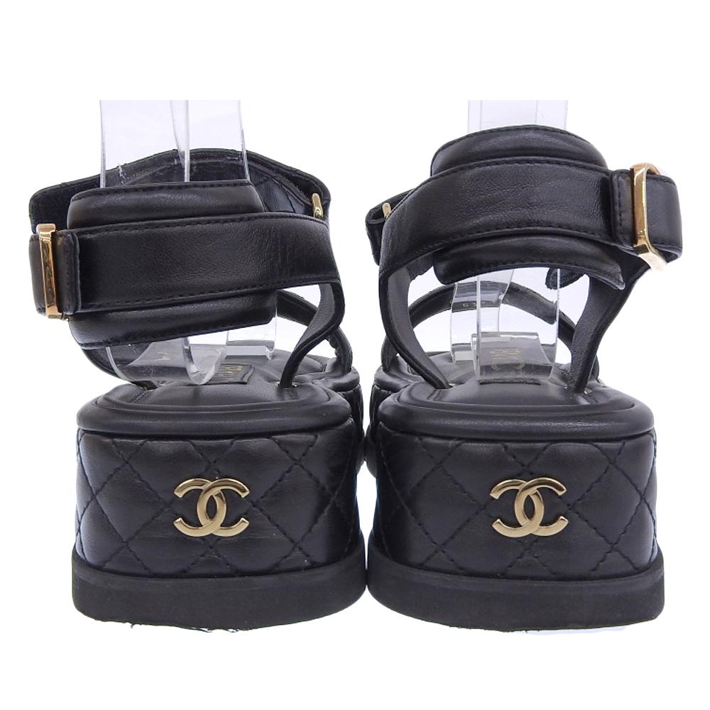 Chanel Métiers d'Art Collection Leather CC Logos Matelasse Platform Velcro Sandals Women's Size 22A G39143 Shoes 38 blackUsed