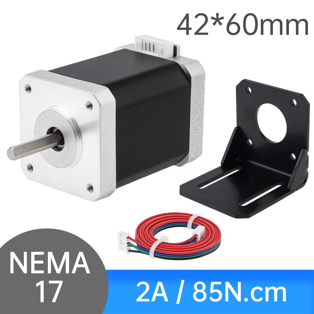 Шаговый двигатель Nema 17 60 мм 2 А Крутящий момент 85 Нсм 1,8 градуса 4-проводной биполярный Сверхмощный Модернизация для ЧПУ 3D-принтера Включает кабель и кронштейн