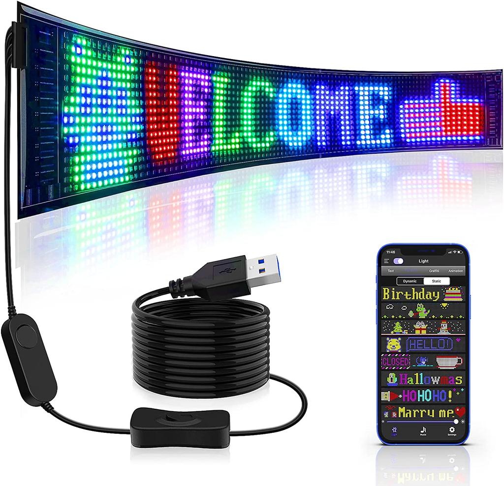 Светодиодная матричная пиксельная панель, USB 5 В, гибкий адресуемый RGB-узор, граффити, прокручивающийся текст, анимационный дисплей, автомагазин, приложение Bluetooth